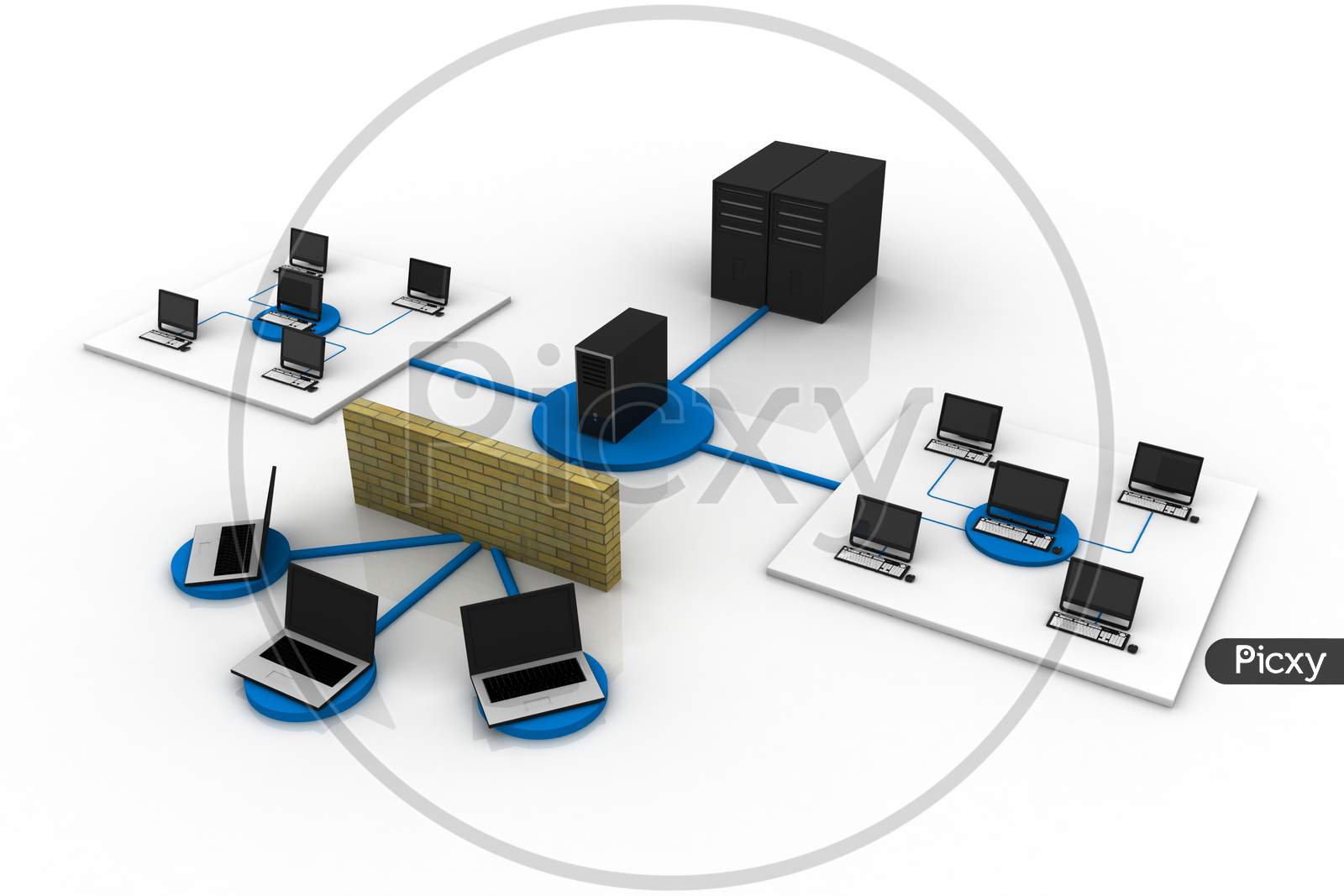 Computers and Laptops connected to Database with Firewall Protection