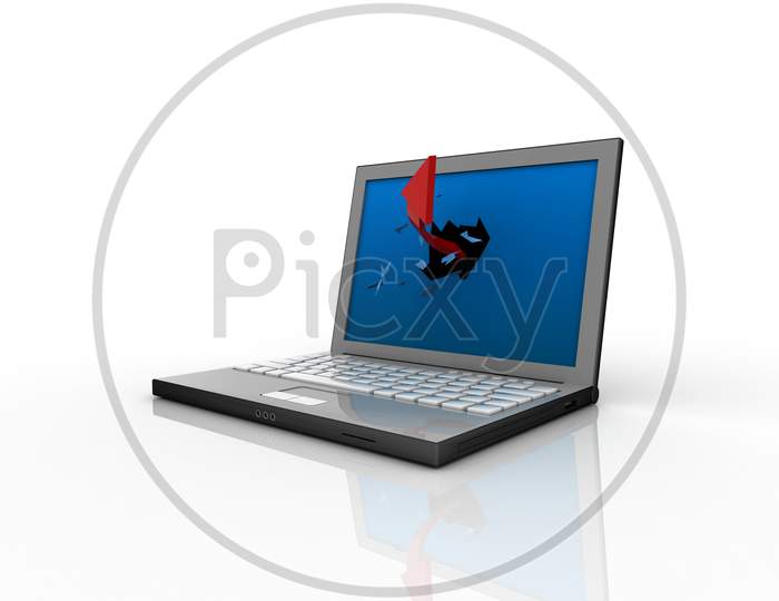 A Laptop with Arrow through Screen