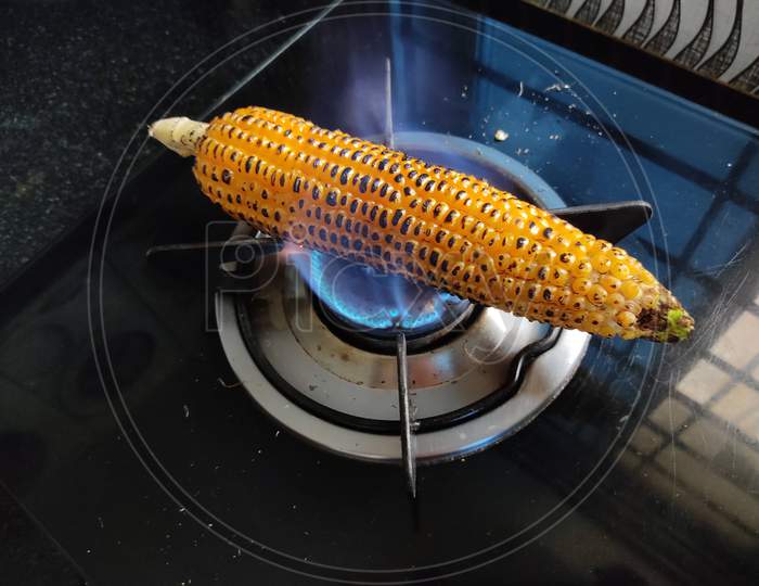 Corn being roasted I Corn roasted using lpg I