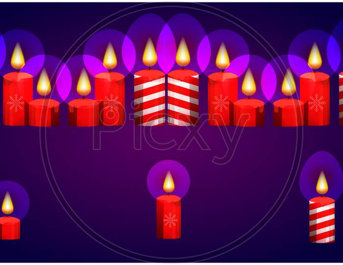 Burning Of Various Christmas Candle On Abstract Background