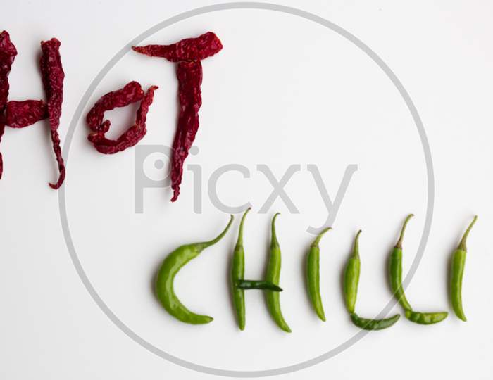 Indian hot Chilies in a pattern in food photography.