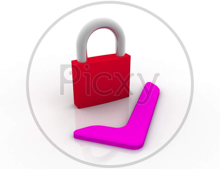 A Lock with Pick Ticked Mark Isolated with White Background
