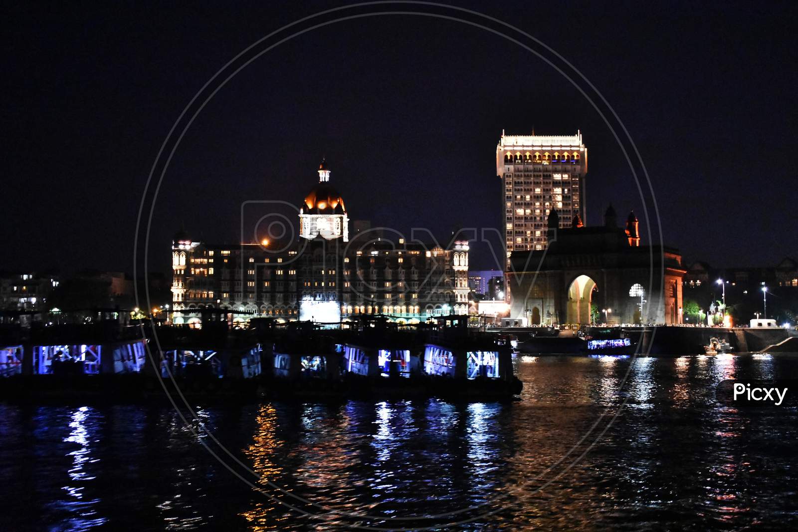 Beautiful Reflection Of Night Lights Near Mumbai Port Captured At Night