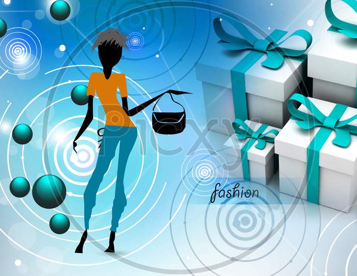 A 3D Render of a Women with Gift Boxes in the Background