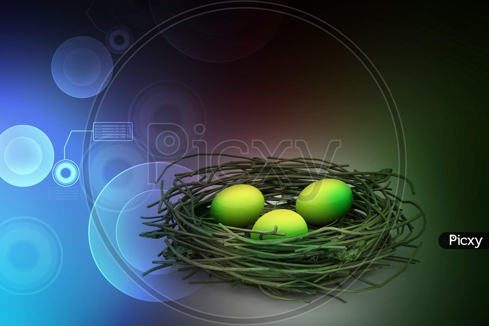 Green Coloured Eggs in a Nest