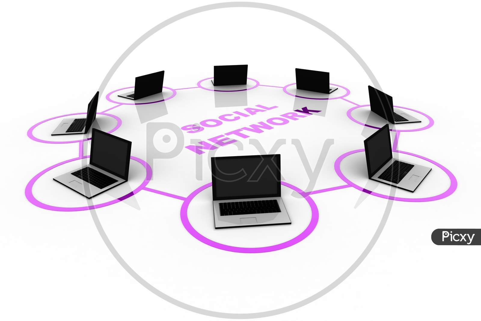 Laptops in a Circular Pattern with Social Network Written