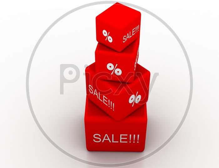 Sale and Percentage Texted Blocks on White Background
