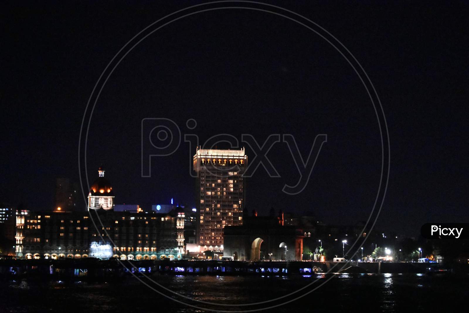 Taj Hotel Near Mumbai Port Captured At Night With Beautiful Lights.