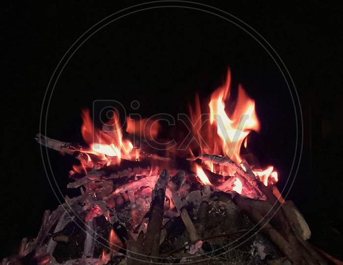 A Bonfire For The New Year Party With Friends.