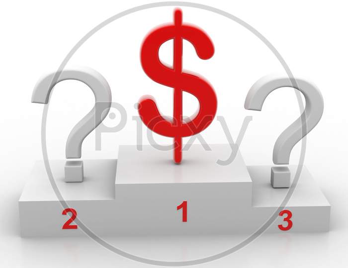 A Dollar Currency Symbol and Question Mark Symbols on Ranker Stage