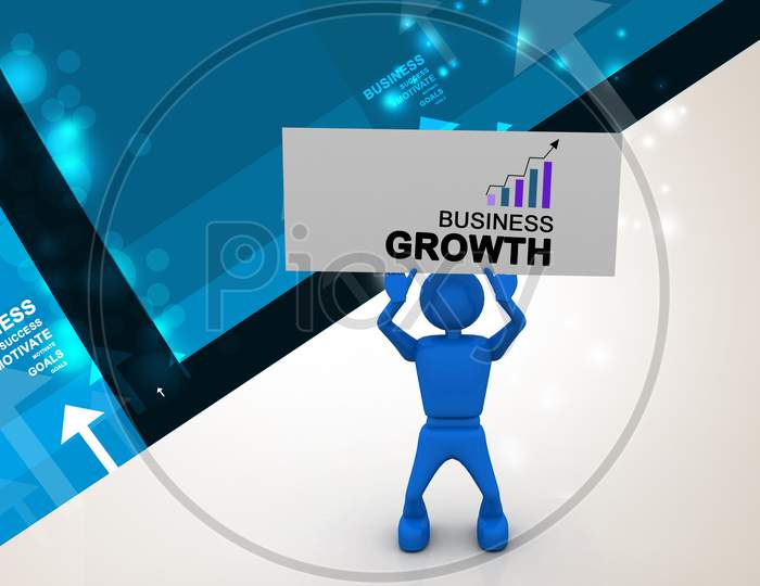 A 3D Man holding Business Growth Chart