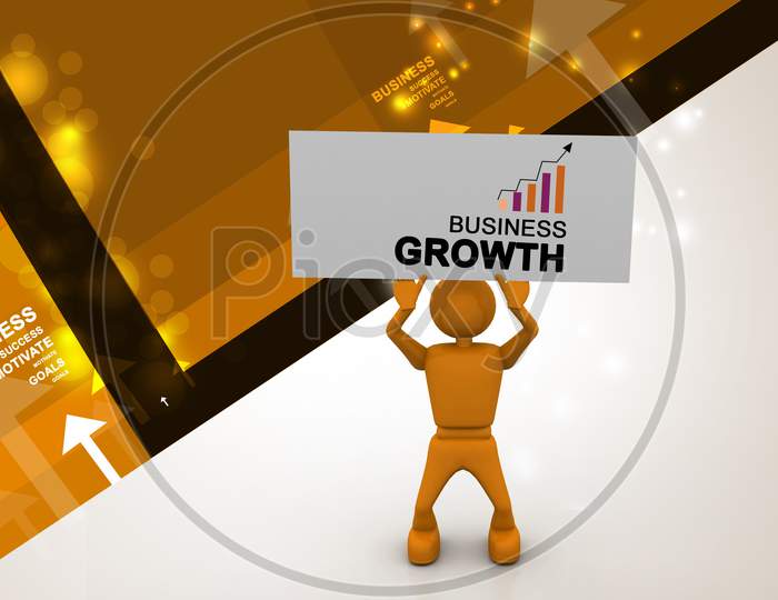 3D Man holding Business Growth Board