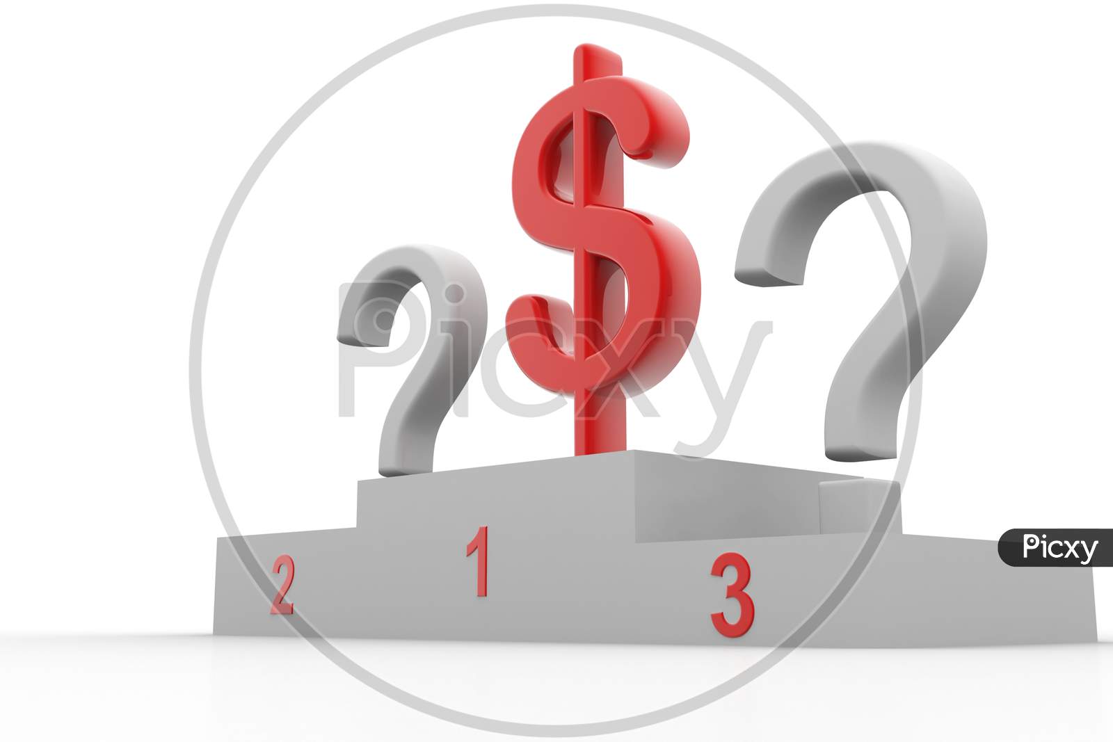 Winners Stage with Dollar Currency Symbol and Question Mark Symbol