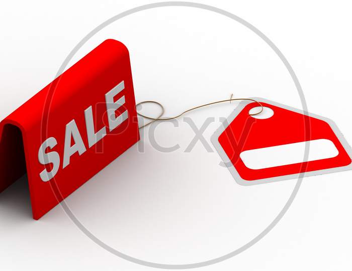 Sale Board With Tag on White Background