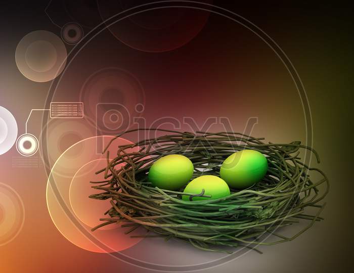 Green Coloured Eggs in Nest