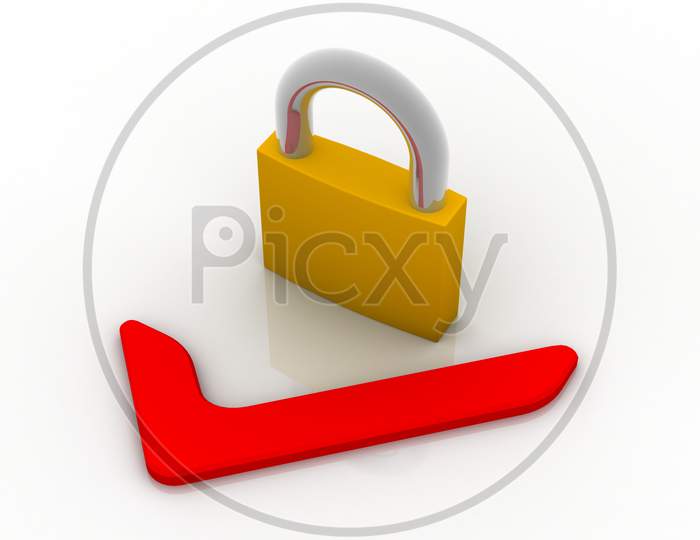 A Lock with Red Ticked Mark