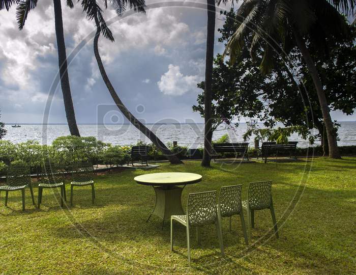 Chairs And Table In A Lawn