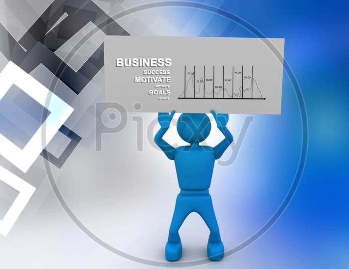 A 3D Man holding Business Growth Graph