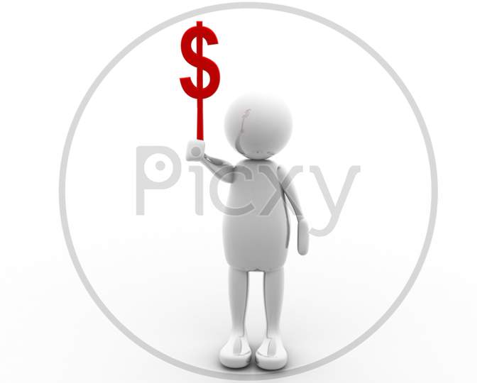 A 3D Man holding Dollar Currency Symbol