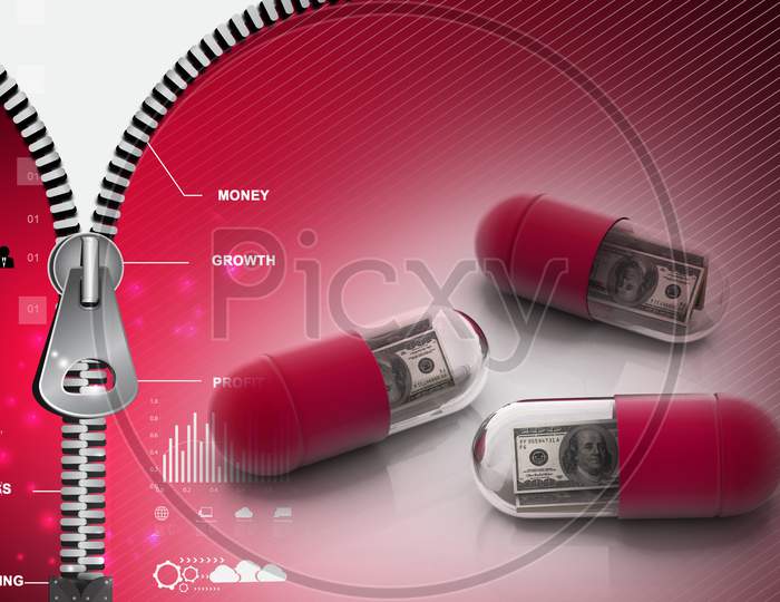 Pills with Dollar Currency Notes Inside