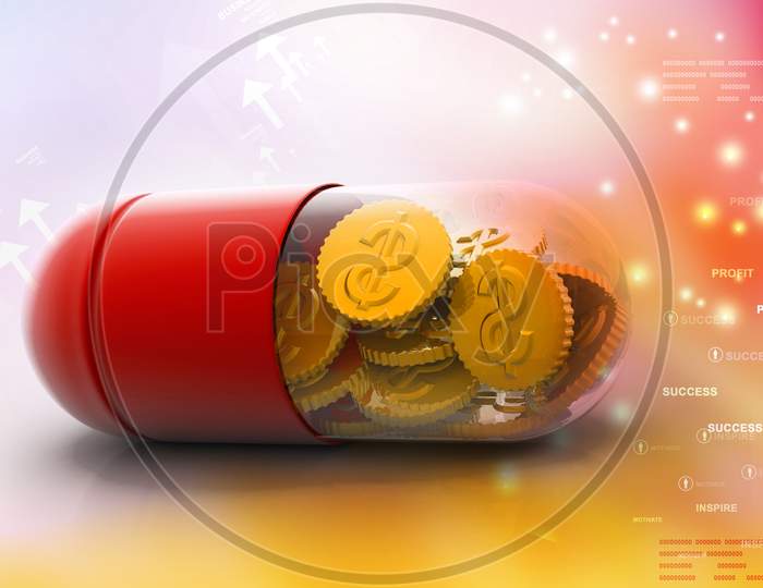 A Pill with Dollar Currency Coins Inside