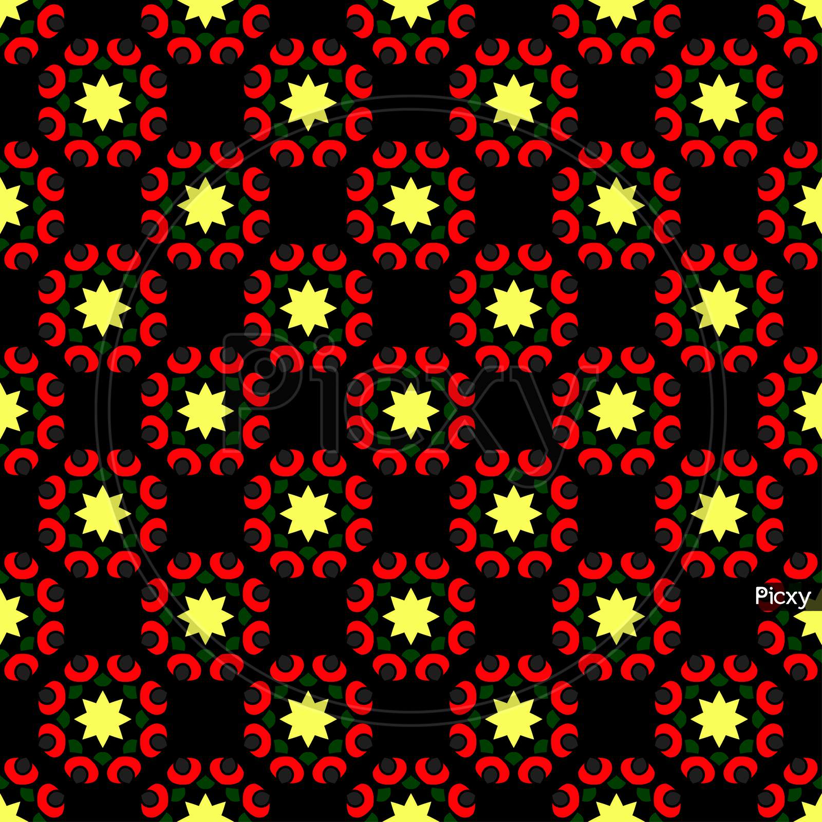 Trendy Red Pattern On Black Seamless Background.