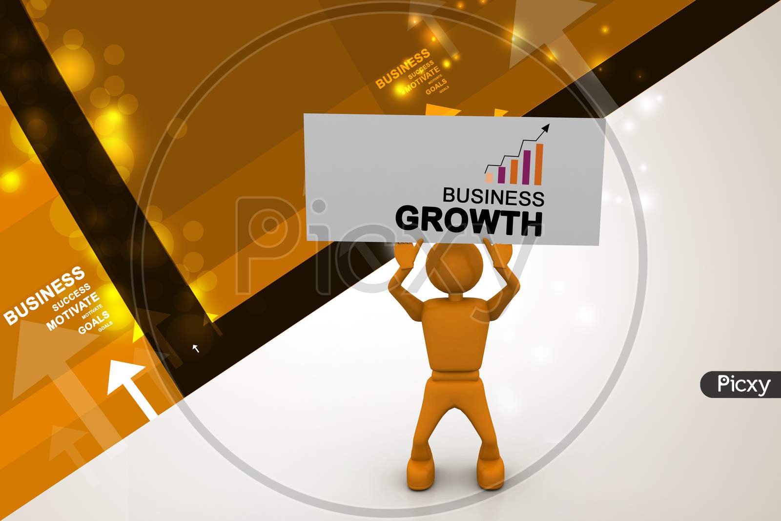 3D Man holding Business Growth Board