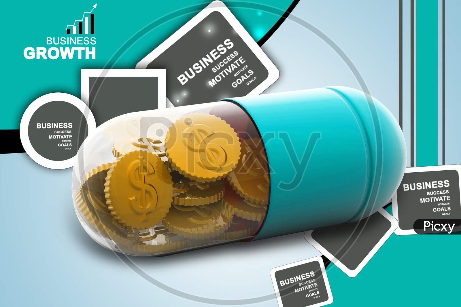 A Pill or Tablet with Dollar Currency Coins Inside