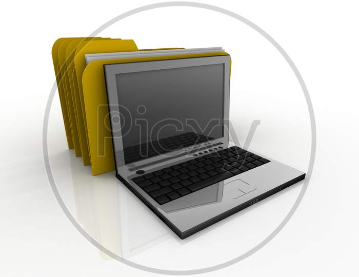 A Laptop with File Folders in the Background
