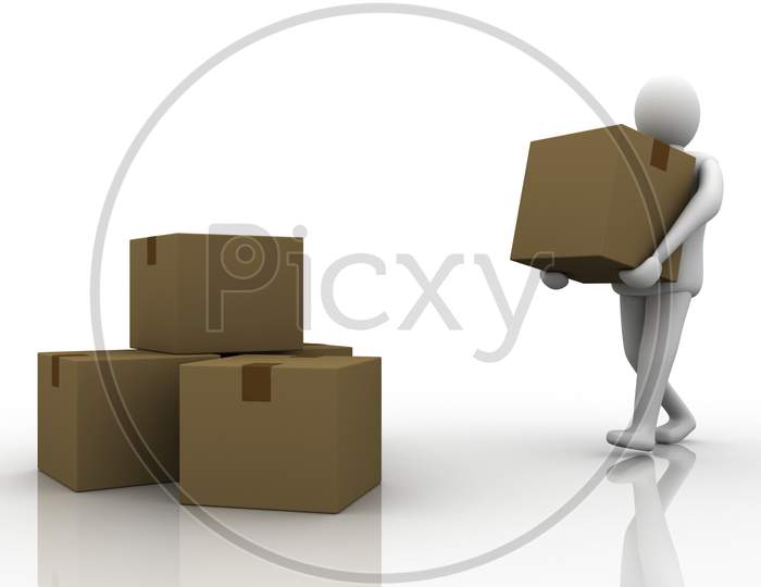 A 3D Man Carrying Boxes