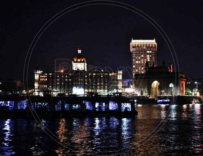Beautiful Reflection Of Night Lights Near Mumbai Port Captured At Night