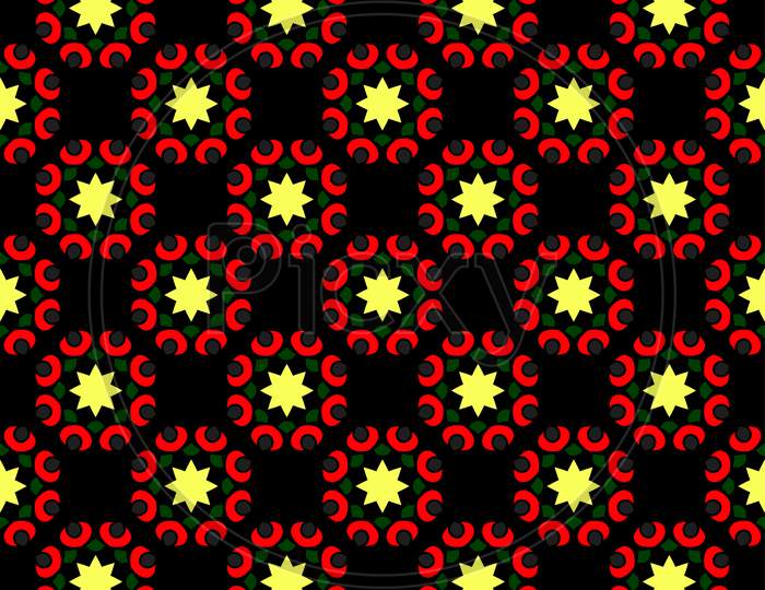 Trendy Red Pattern On Black Seamless Background.