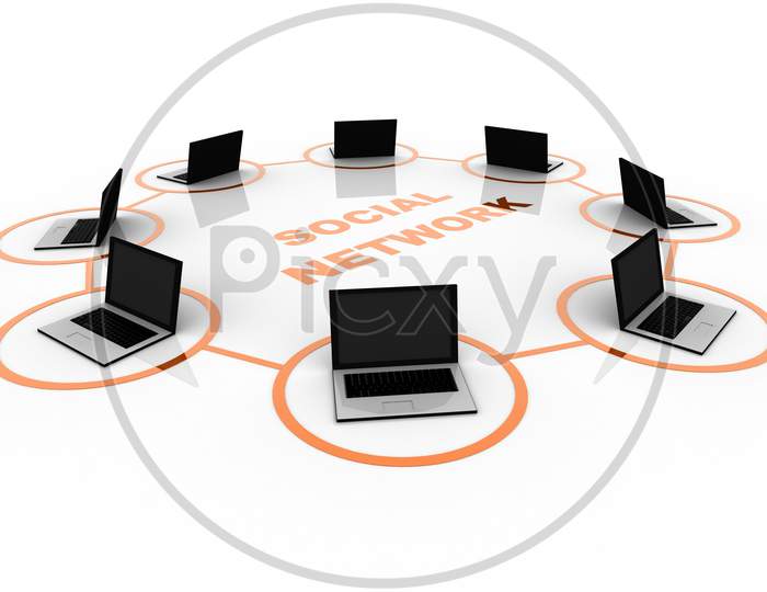 Laptops Connected in Circular Pattern Social Network