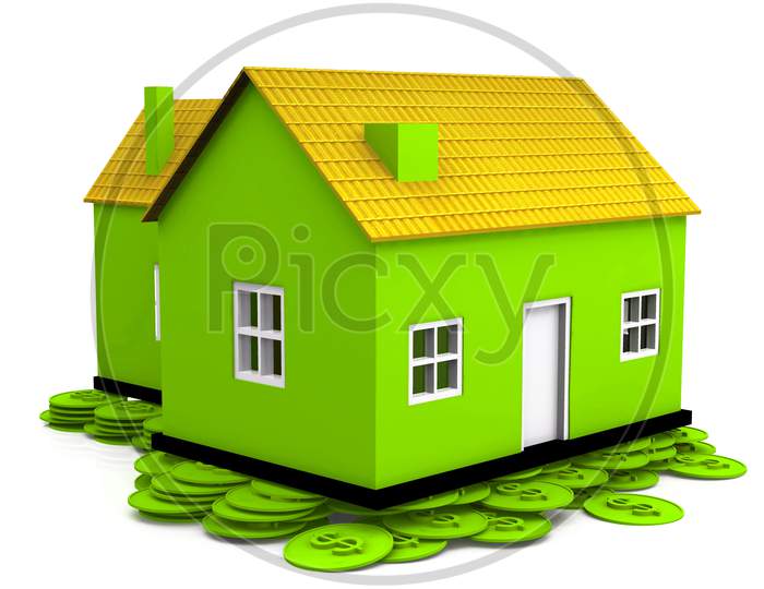 Houses on Currency Coins with White Background