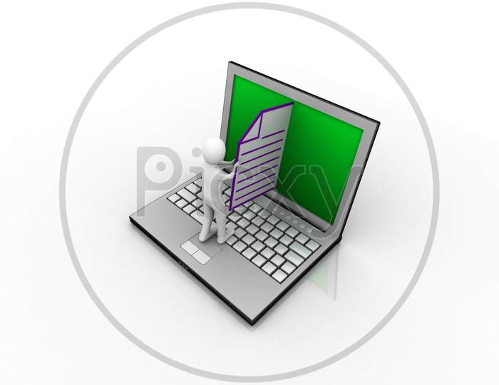 Concept of a Man sending File Through a Laptop