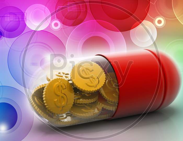 A Pill with Dollar Currency Coins Inside