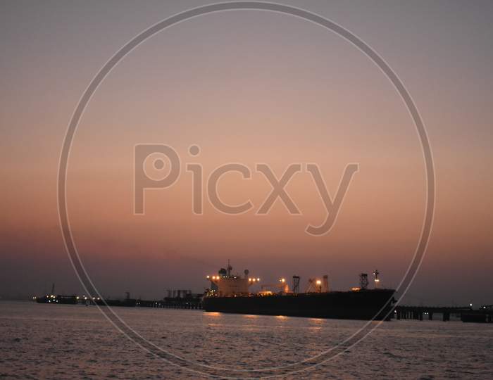 Image Of A Merchant Ship Standing Far Away Near Mumbai