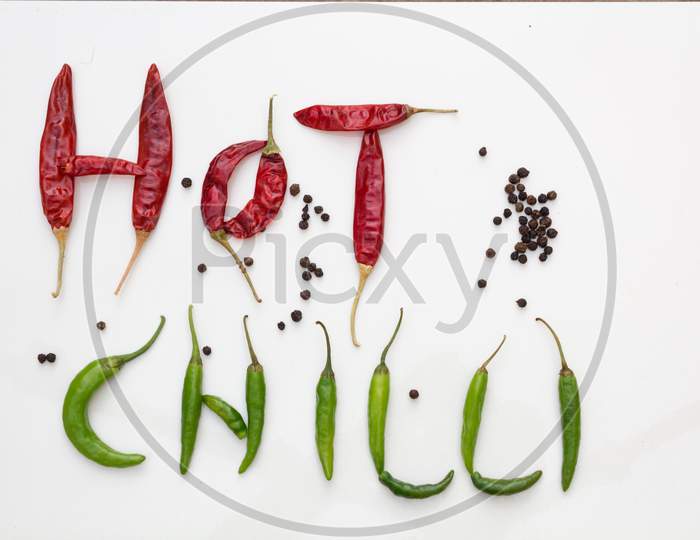Indian Hot Chilies in a pattern in food photography.
