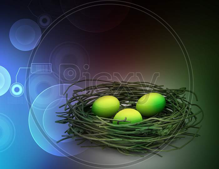 Green Coloured Eggs in a Nest