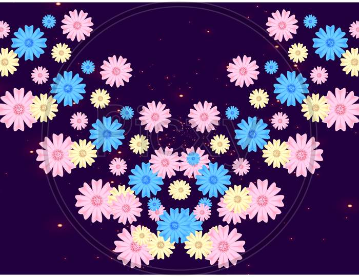 Digital Textile Design Of Various Flower On Abstract Background
