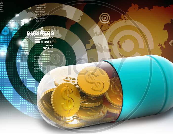 Pill with Dollar Currency Coins Inside