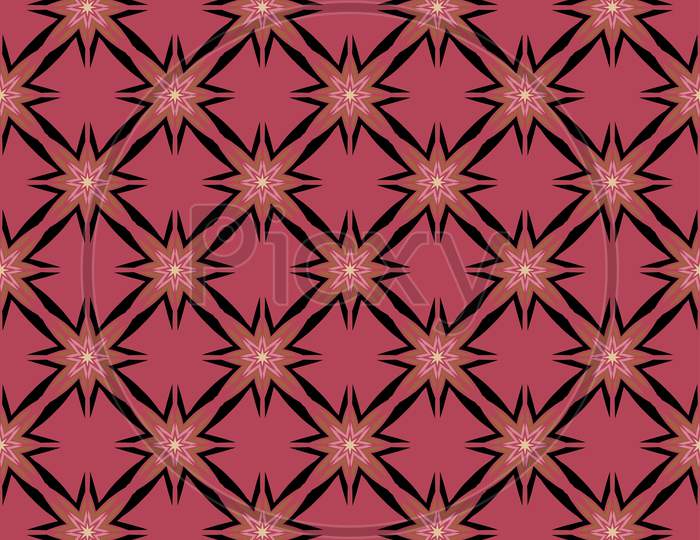 Black Pattern On Pink Seamless Background.
