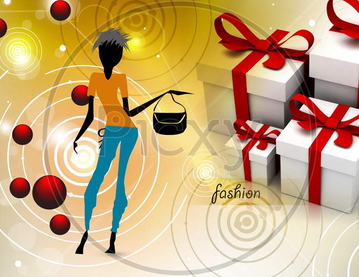 3D Render of a Women with Gift Boxes in the Background