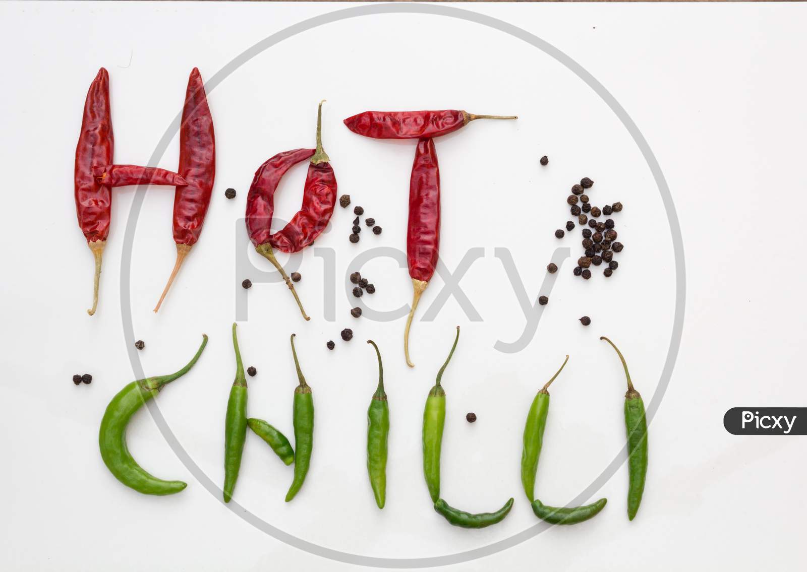 Indian Hot Chilies in a pattern in food photography.