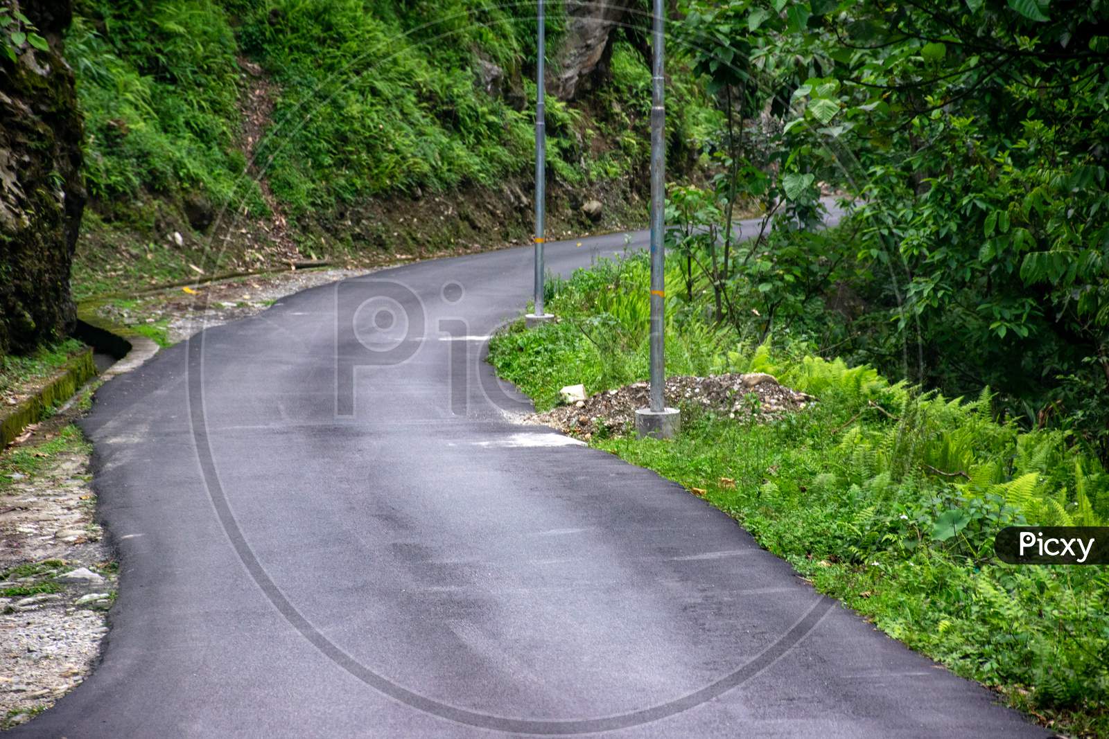 Himalayan Mountain road in North Sikkim from Gangtok to lachen surrounded with dense forest