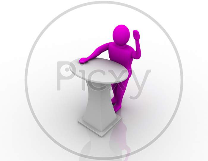 A 3D Man with Podium on White Background