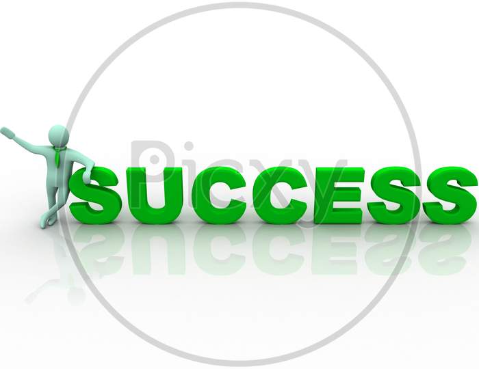 A man standing with Success Text Isolated with White Background