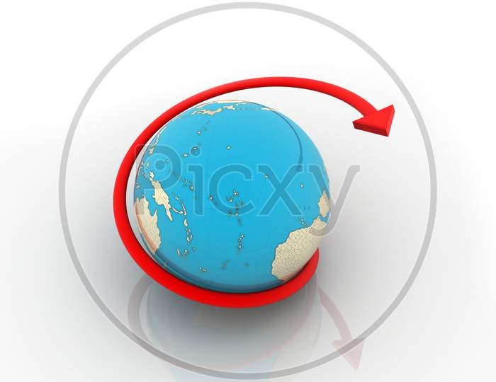 A Globe with Success Arrow around on a White Background