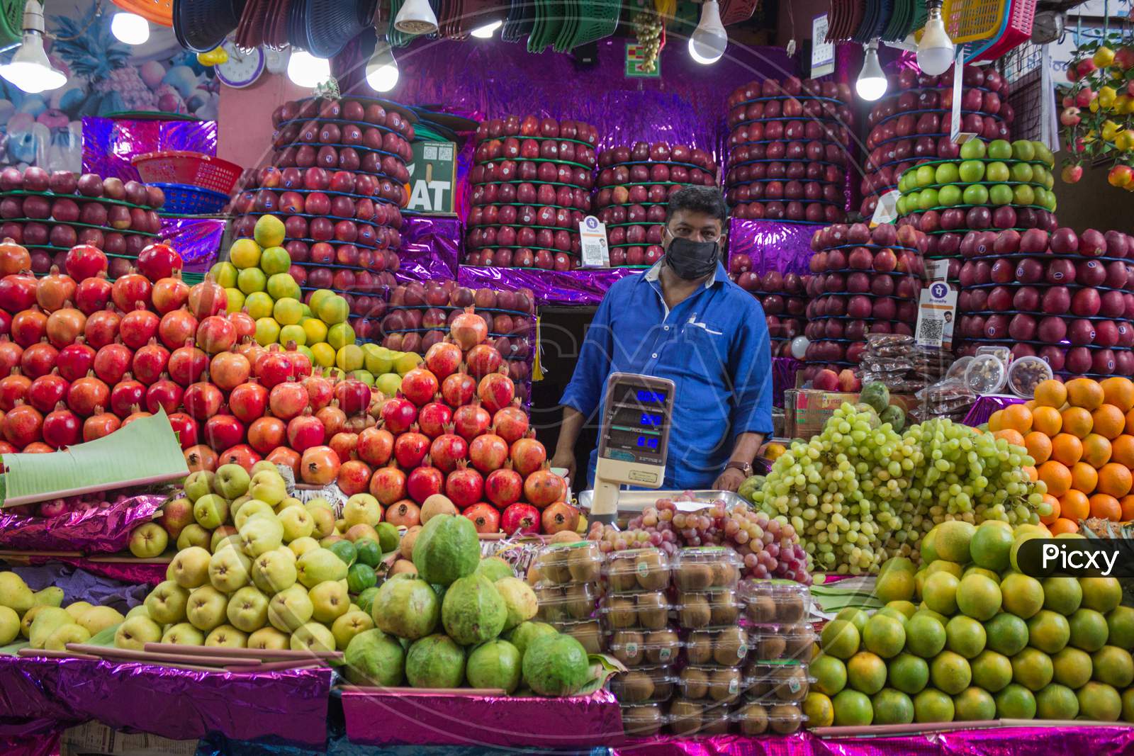 Fresh fruit stall in Mysore Market in Karnataka/India.
