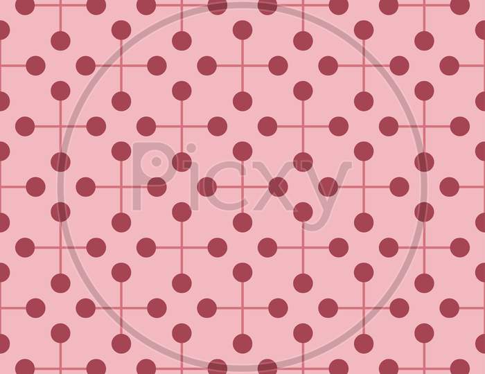 Dark Red Circles With Red Crosses On Pink Seamless Background.